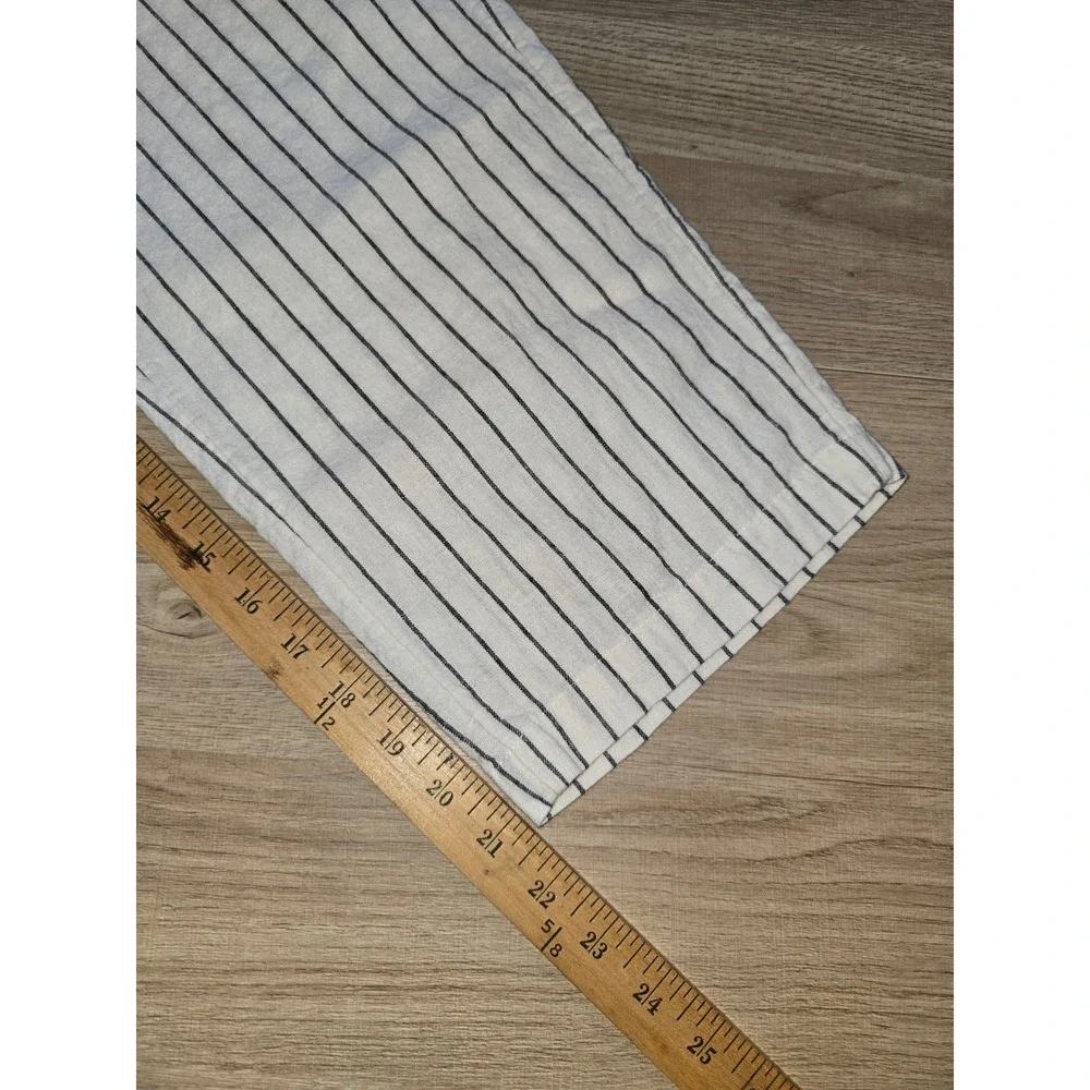 H&M Women's Pants Size M White Black Striped Linen Cotton Drawstring